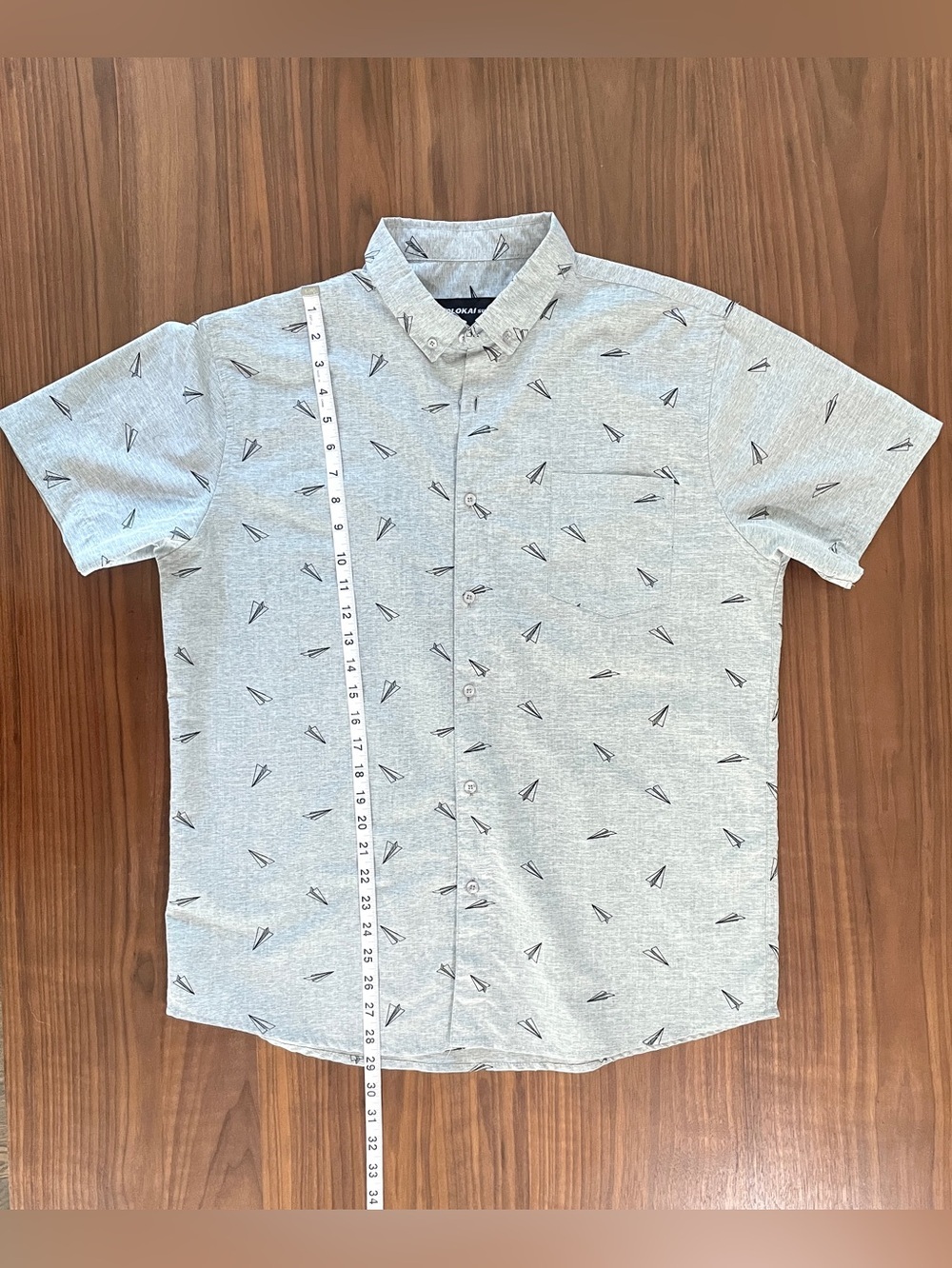 Molokai Surf Co. Gray Paper Airplane Print Button-Up Shirt Casual Beach - Picture 7 of 7